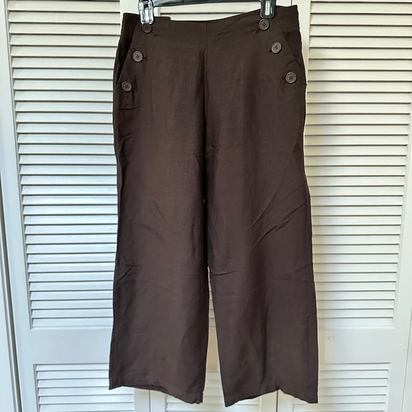 Sherry Taylor Pants - Vintage 90s Sherry Taylor Ramie Rayon Brown Sailor Trousers Wide Leg Medium